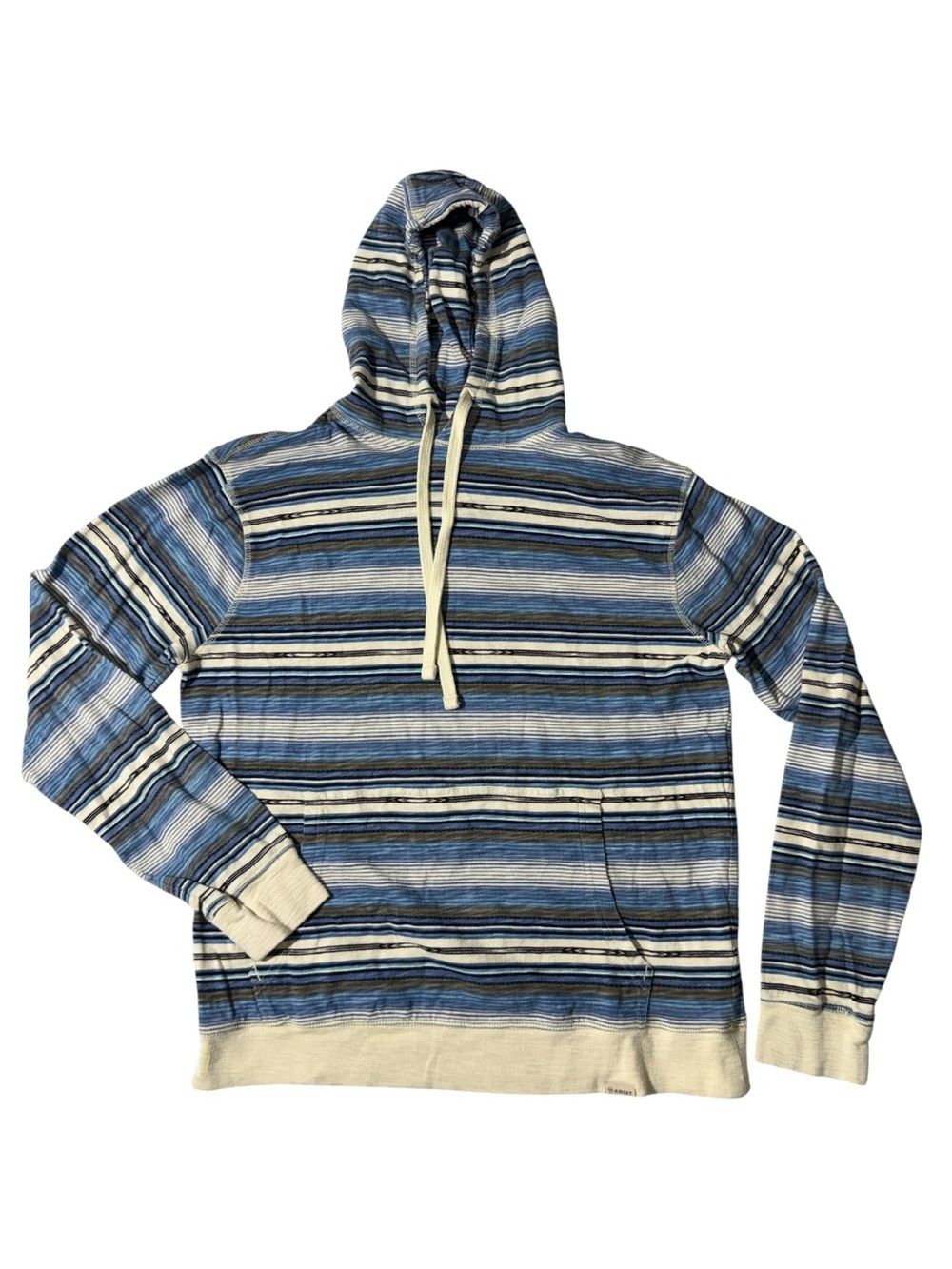 Ariat retro mens M Medium blue cream stripe 100% cotton hoodie EUC